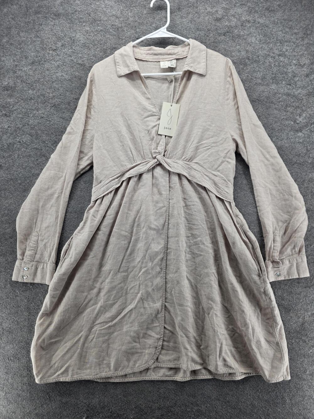 Joie Dress Womens XL Beige Linen Blend Long Sleeve Collared Casual Tunic Pockets